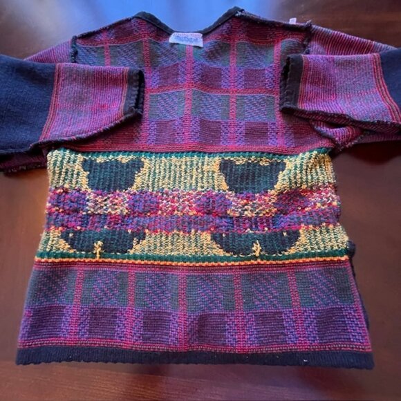 1980's AOP Teddy Bear Tartan Plaid Plush Tail Themed Cardigan Sweater Medium - Picture 9 of 12